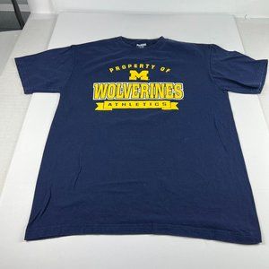Pro Edge Michigan Wolverines Shirt Adult Large Blue Property Of Short Sleeve Tee